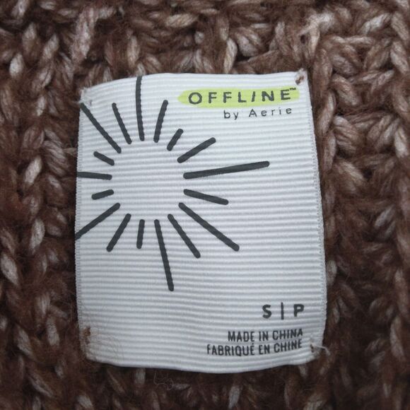 Offline by Aerie Chunky Knit Brown Pink Striped Soft Plush Sweater Women's Small - Picture 4 of 5